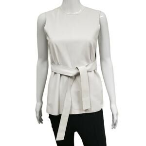 REED KRAKOFF Women's White 100% Leather Tie-Belt Vest Top Size 2